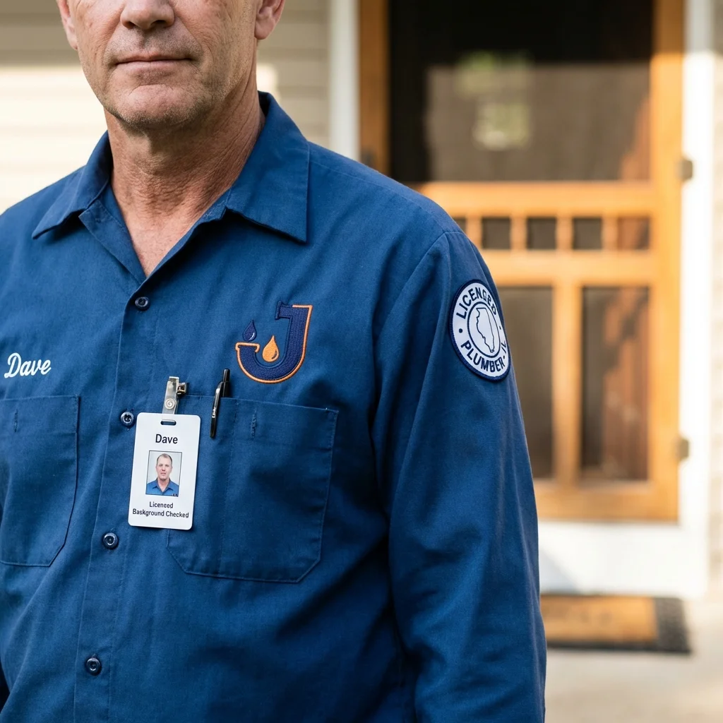 Licensed plumber showing ID badge in Tremonton, UT