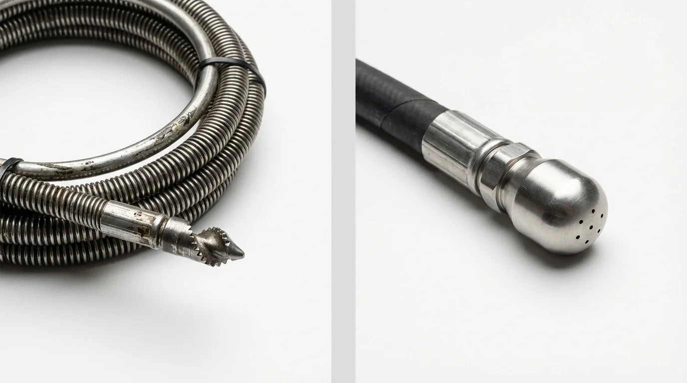 Drain snake cable and hydro jetting nozzle used for drain cleaning in Tremonton, UT