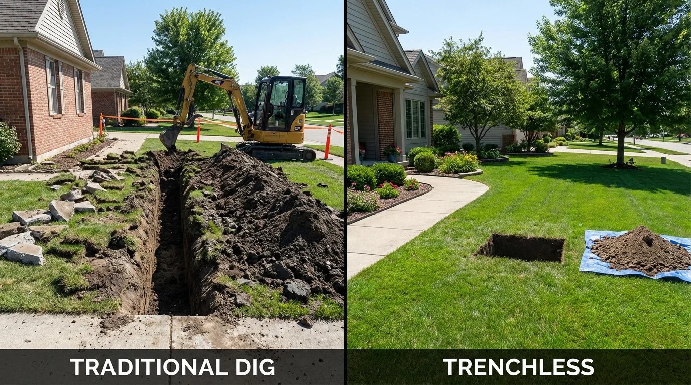 Trenchless sewer repair with minimal yard damage versus traditional excavation in Tremonton, UT